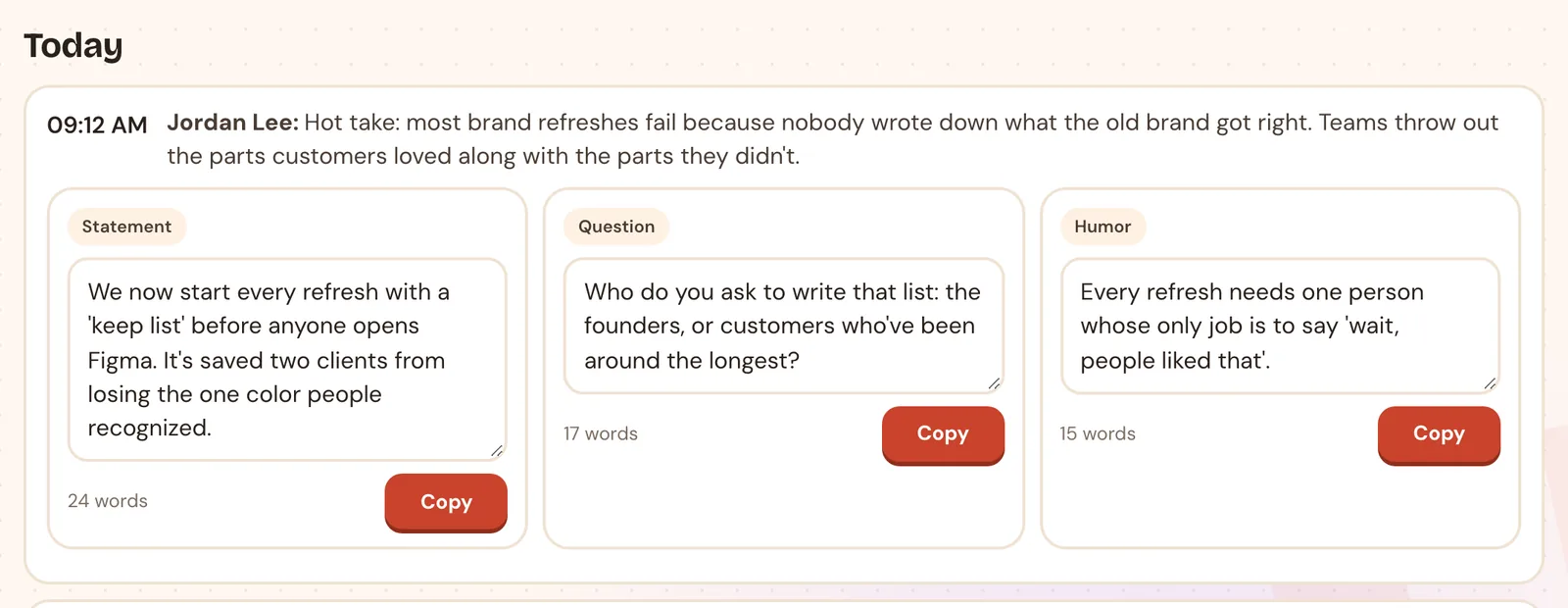 Three comment options: a statement, a question and a light line