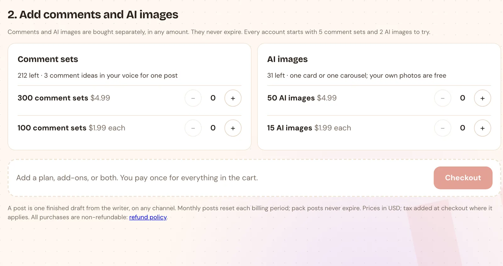 The add-ons section of the Billing page