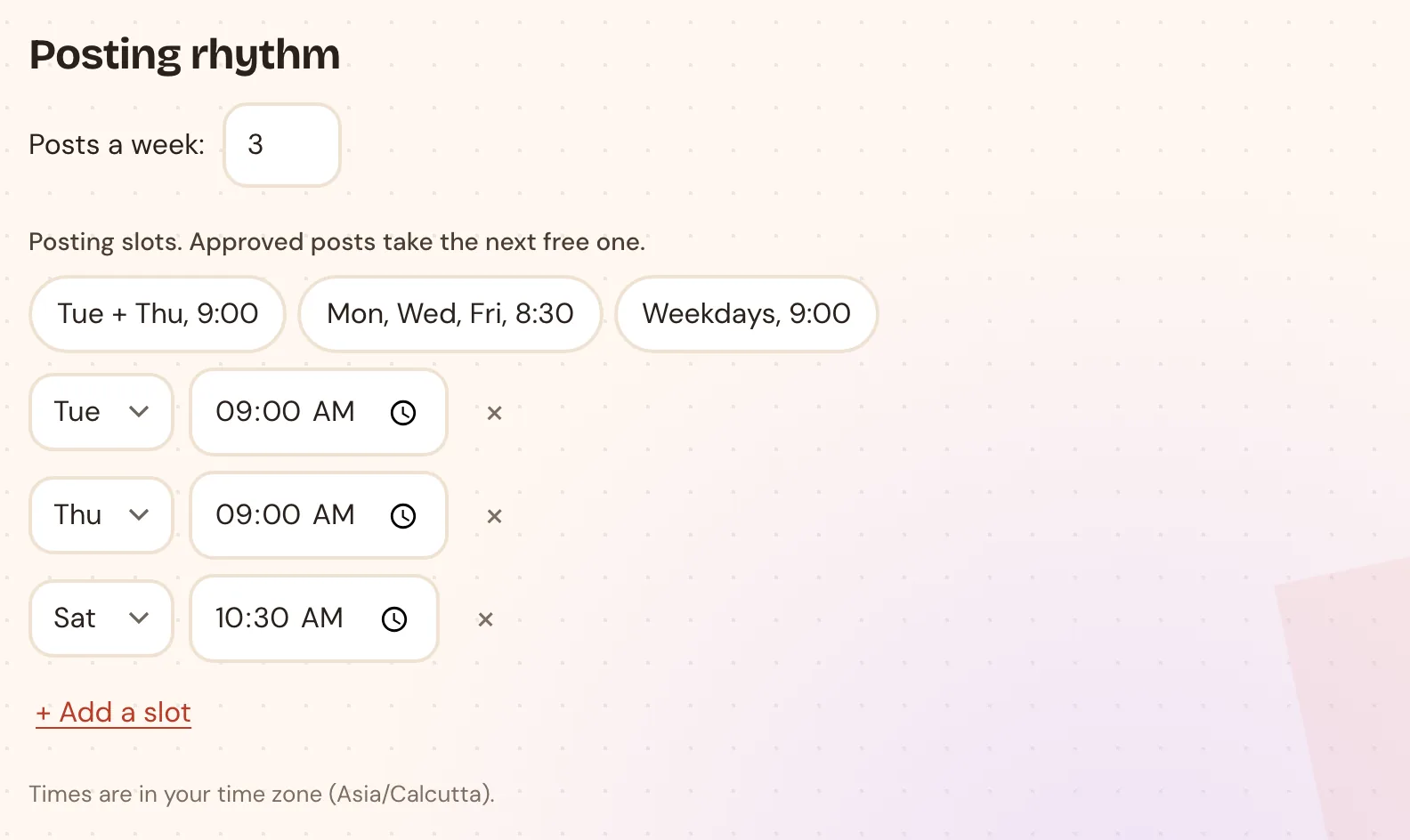 Posting slots in Settings