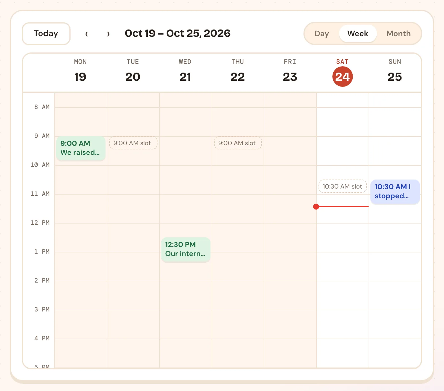 The week view with sent posts, scheduled posts and posting slots